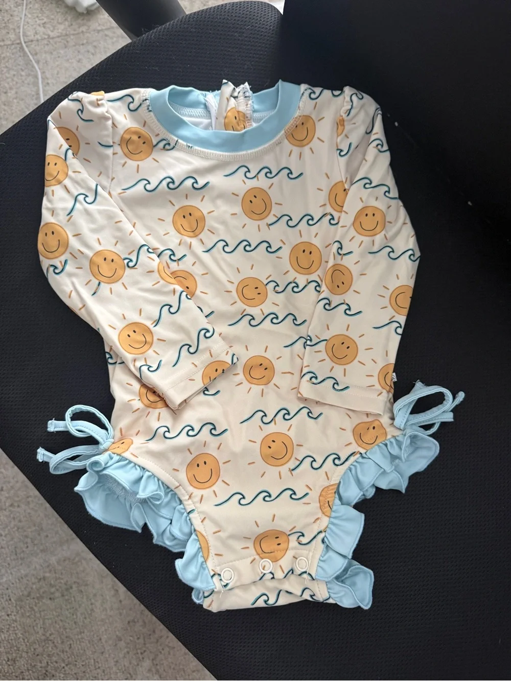 Caden Lane Cream & Light Blue Baby Long Sleeve Swimsuit